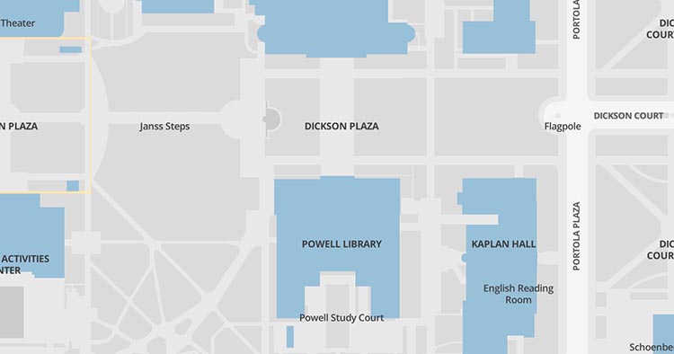 Map of Powell Library Front Steps
